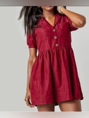 Trixxi Burgundy Short Sleeve Babydoll Dress with Chest Pockets Size M